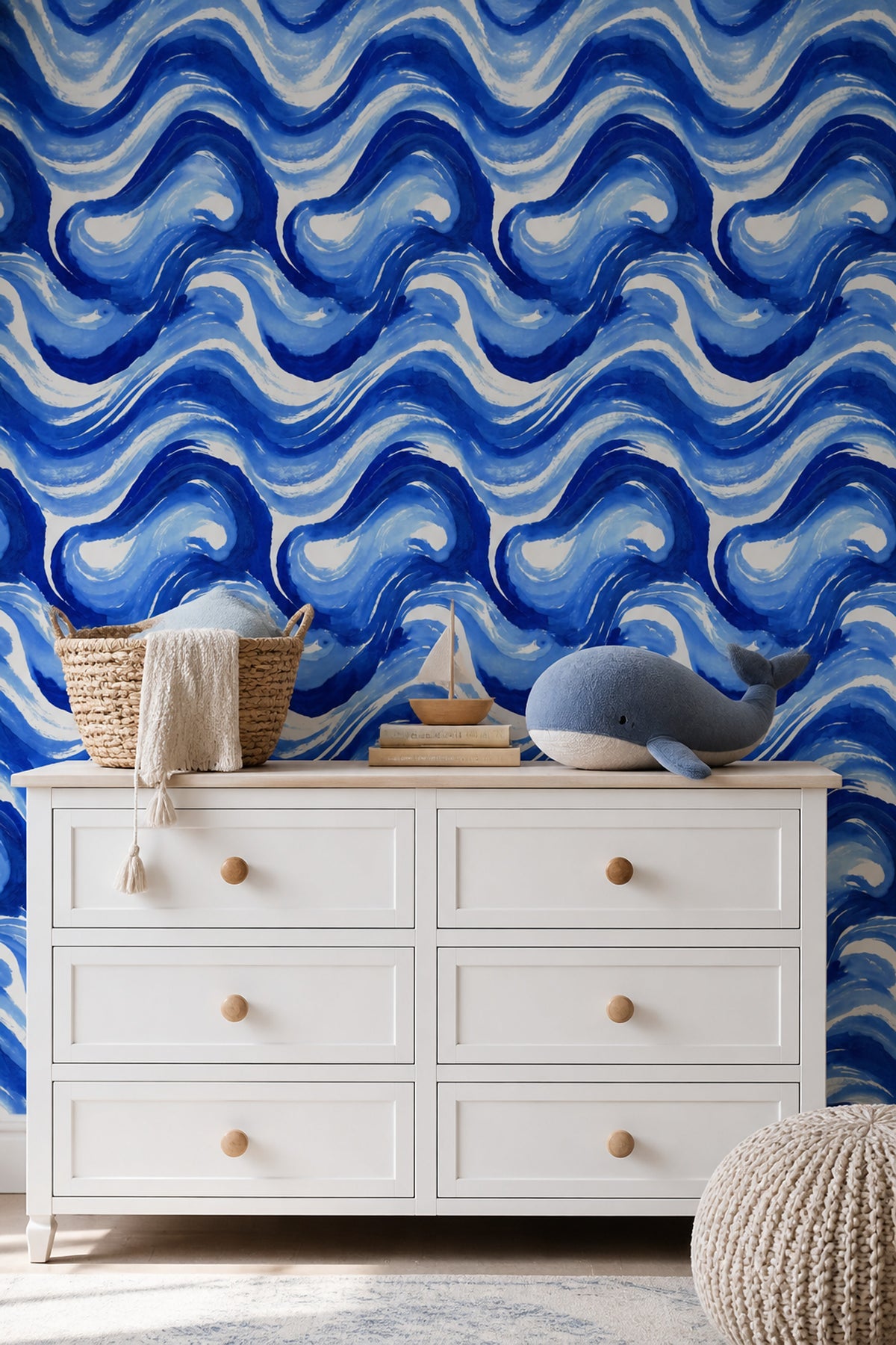 Blue Abstract Wallpaper Watercolor Swirls Decorative Mural