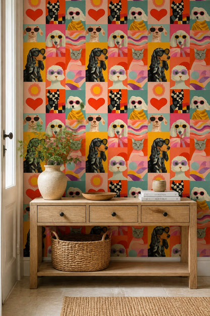 Colorful Pets Wallpaper Dogs Removable Cat Wall Double Roll