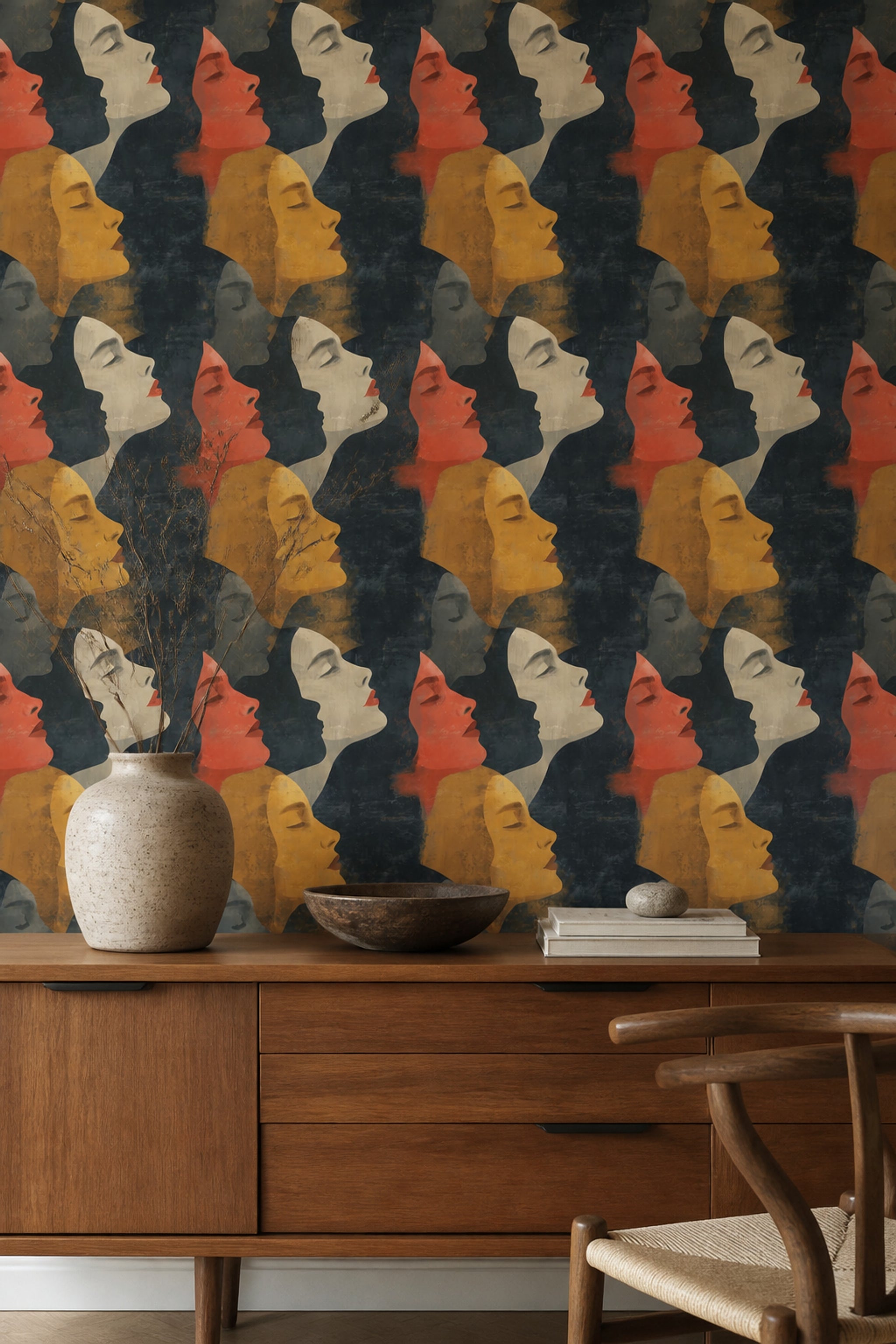 Abstract Faces Wallpaper Portrait Removable Female Profiles Wall Double Roll