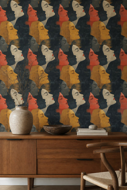 Abstract Faces Wallpaper Portrait Removable Female Profiles Wall Double Roll