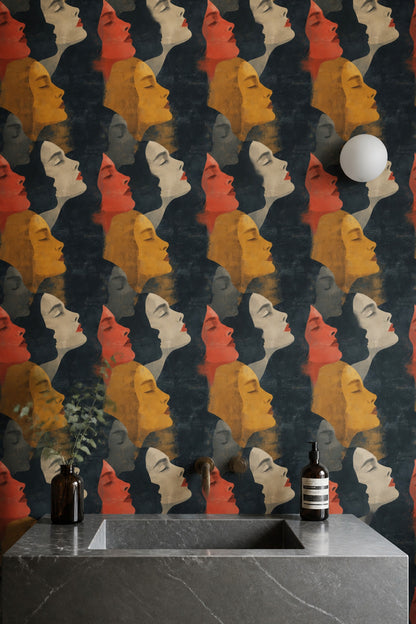 Abstract Faces Wallpaper Portrait Removable Female Profiles Wall Double Roll
