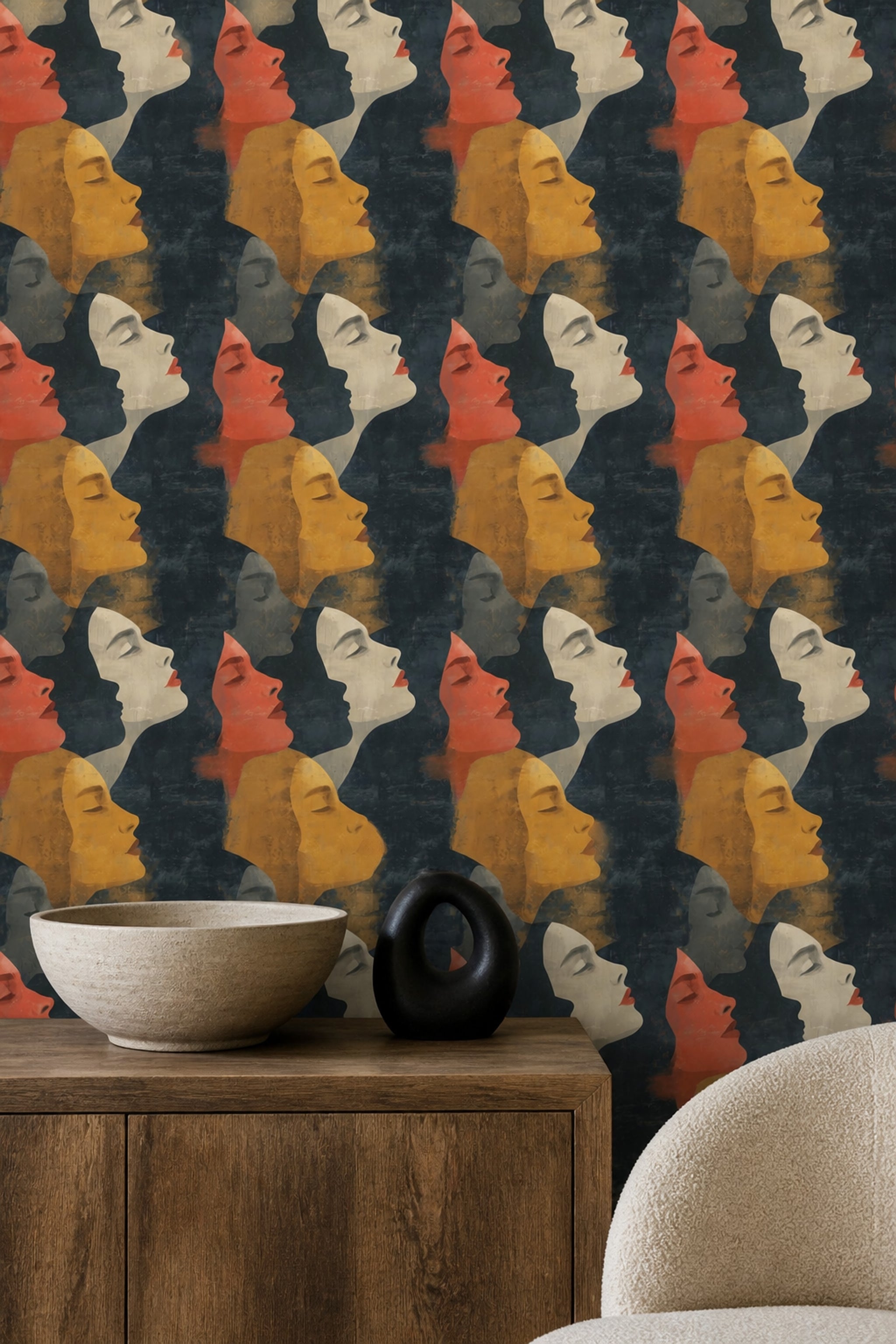 Abstract Faces Wallpaper Portrait Removable Female Profiles Wall Double Roll