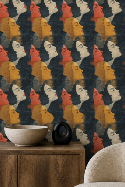 Abstract Faces Wallpaper Portrait Removable Female Profiles Wall Double Roll