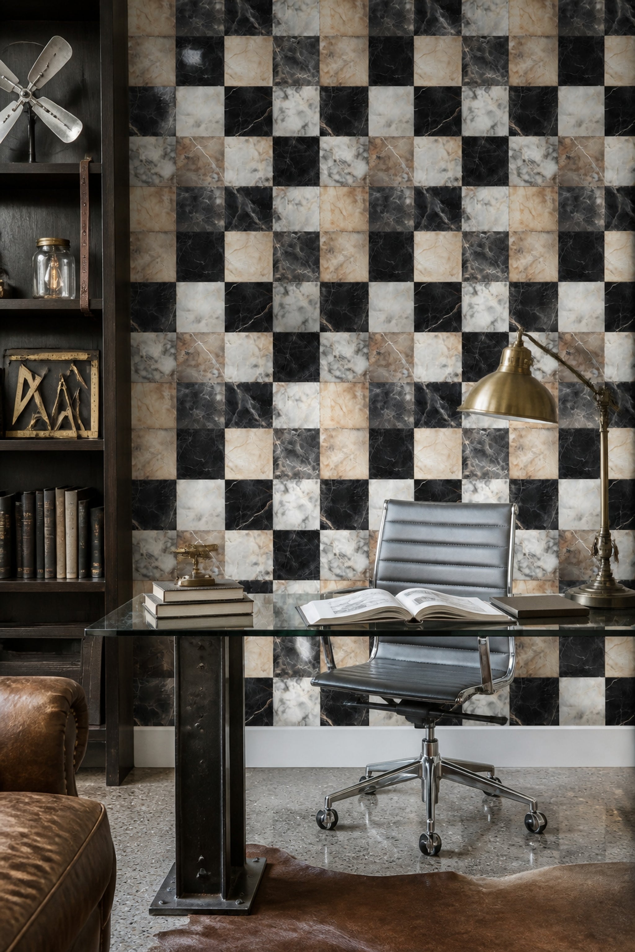 Black Marble Wallpaper Checkered Geometric Decorative Mural