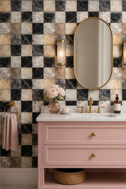 Black Marble Wallpaper Checkered Geometric Decorative Mural