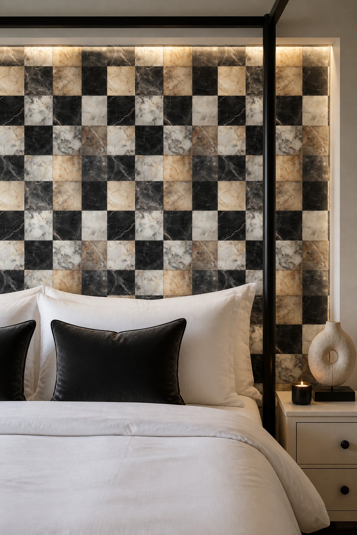 Black Marble Wallpaper Checkered Geometric Decorative Mural