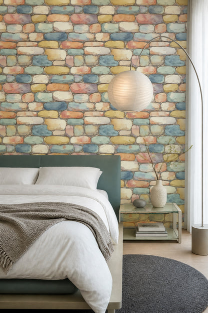 Stone Wall Wallpaper Pastel Watercolor Removable Wall Decor