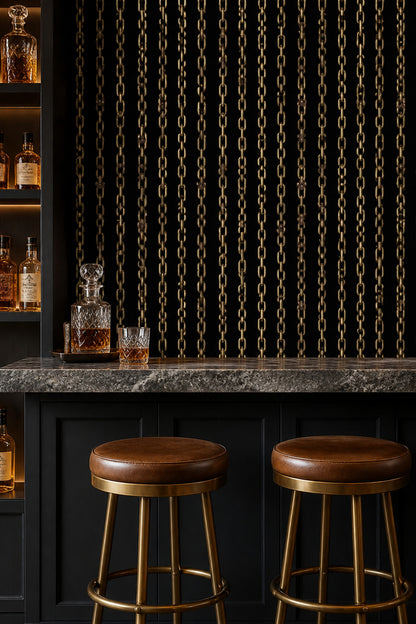 Gold Chains Wallpaper Black Background Removable Glam Industrial Wall Double Roll