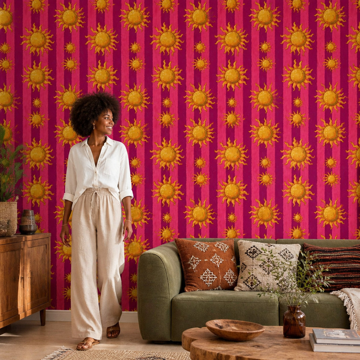 Grunge Texture Wallpaper Sunburst Retro Removable Wall Decor