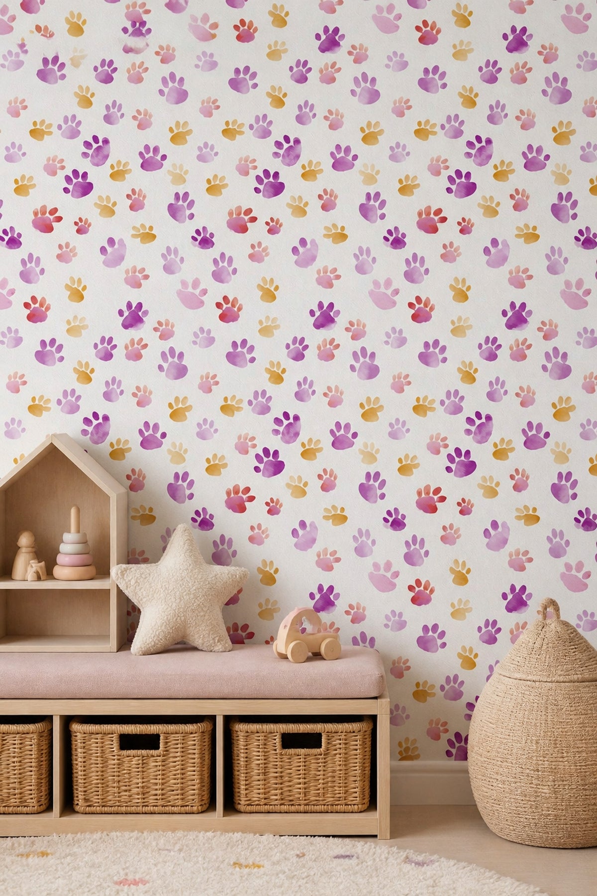 Paw Prints Wallpaper Watercolor Pet Themed Decorative Mural