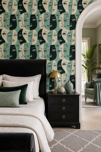 Abstract Faces Wallpaper Portrait Removable Line Art Wall Double Roll