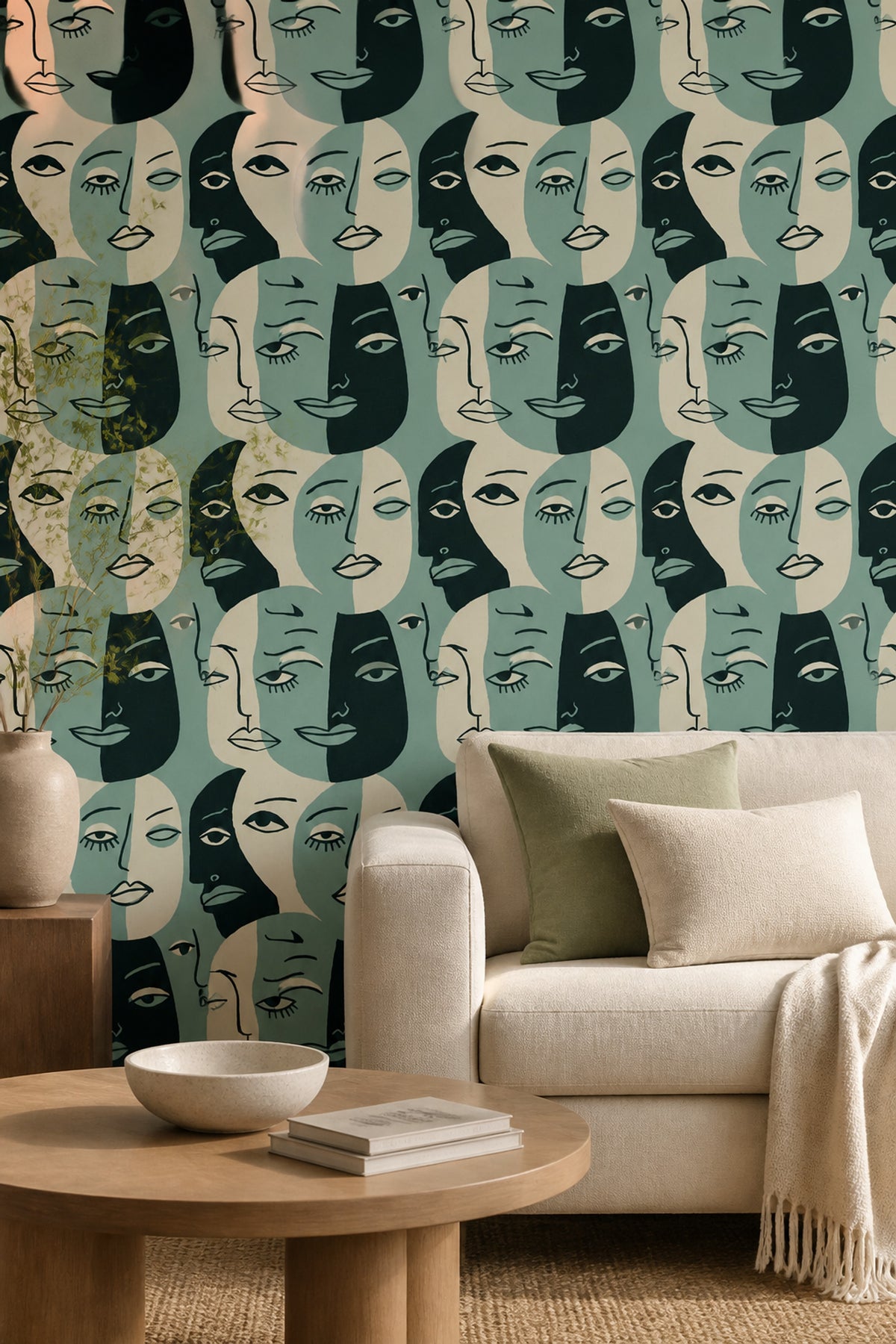 Abstract Faces Wallpaper Portrait Removable Line Art Wall Double Roll