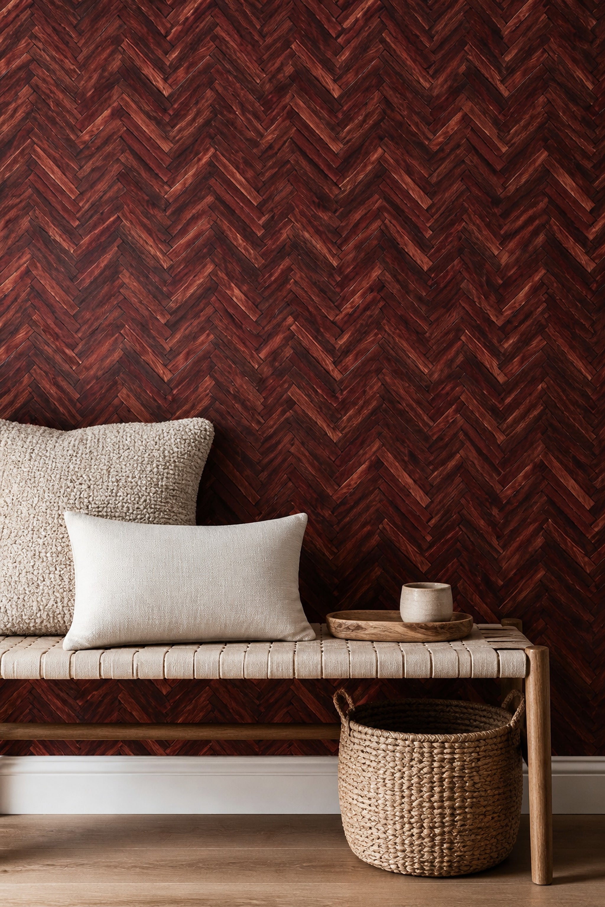Herringbone Wallpaper Parquet Dark Wood Decorative Mural