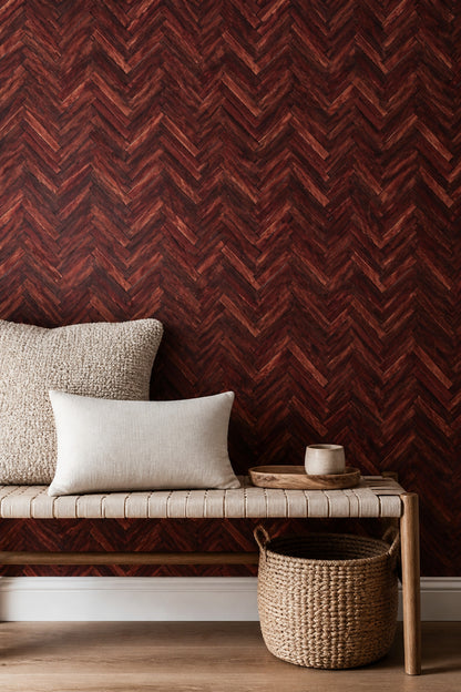 Herringbone Wallpaper Parquet Dark Wood Decorative Mural