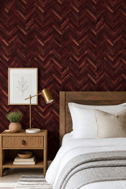Herringbone Wallpaper Parquet Dark Wood Decorative Mural