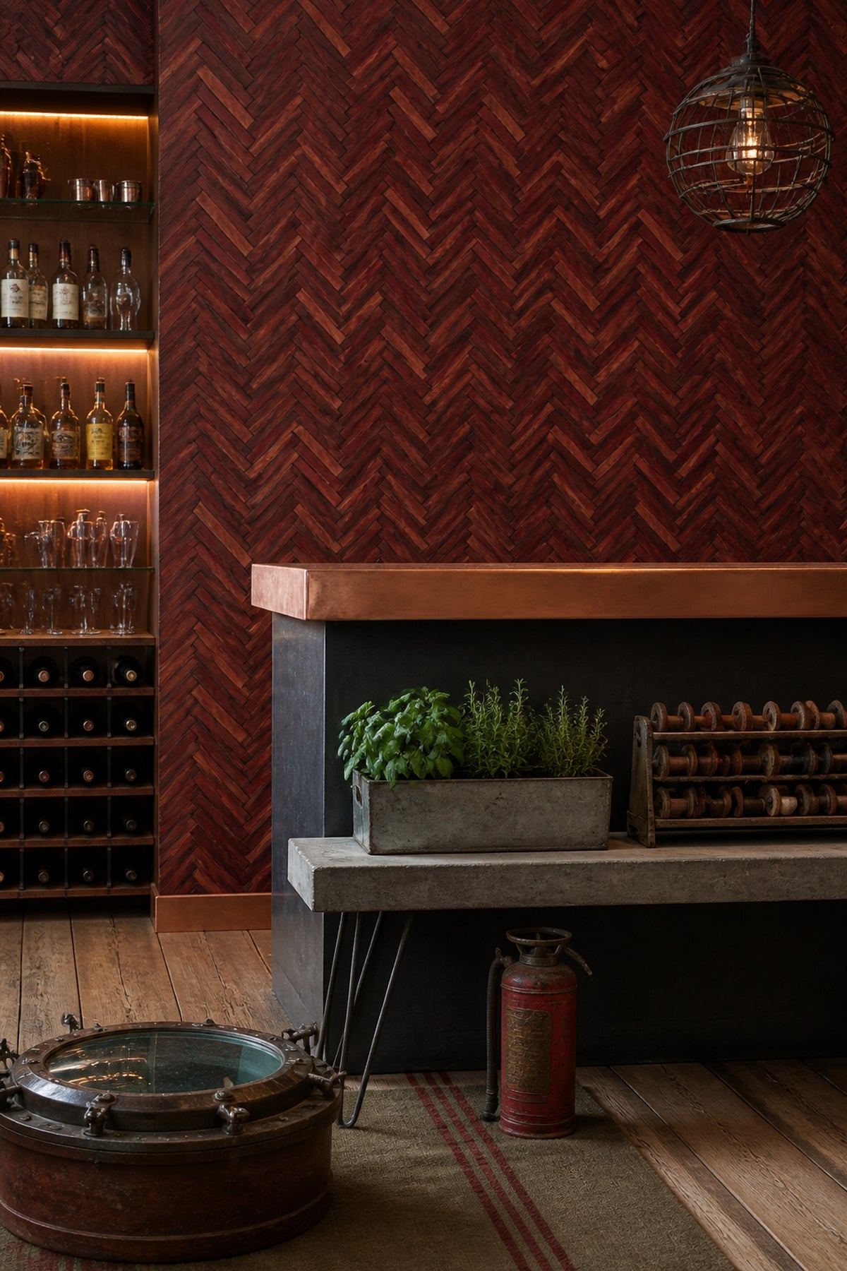 Herringbone Wallpaper Parquet Dark Wood Decorative Mural