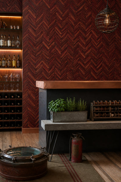 Herringbone Wallpaper Parquet Dark Wood Decorative Mural