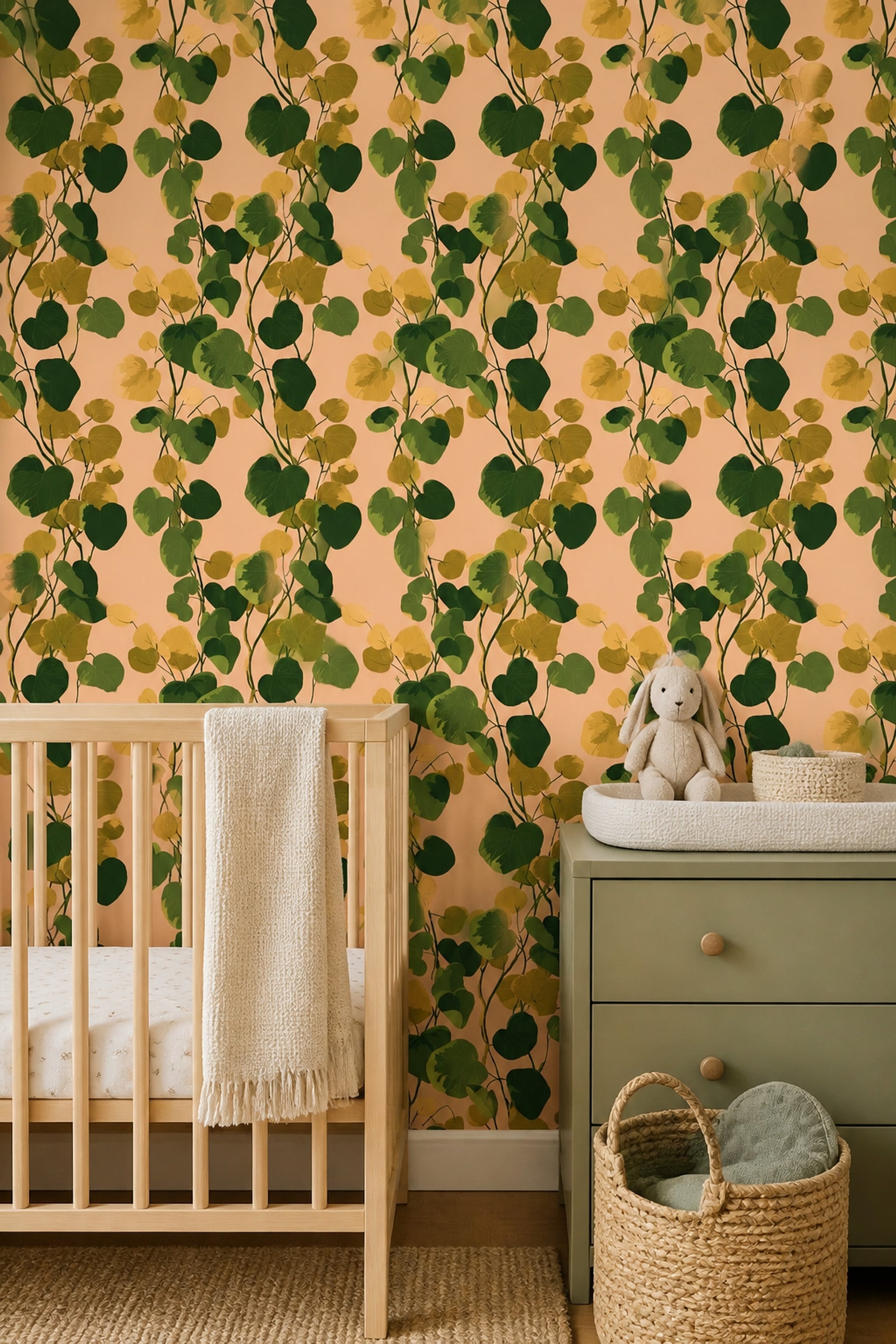 Botanical Wallpaper Tropical Leaves Peach Background Removable Wall Decor