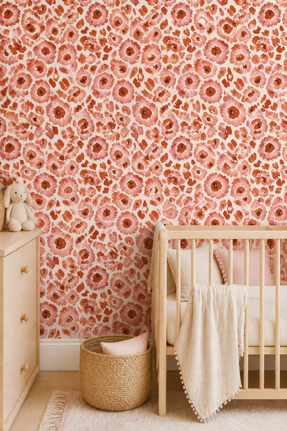 Watercolor Floral Wallpaper Pink Flowers Removable Cream Background Wall Double Roll