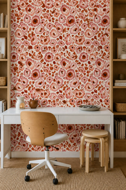 Watercolor Floral Wallpaper Pink Flowers Removable Cream Background Wall Double Roll