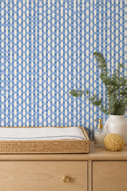 Basket Weave Wallpaper Woven Blue Removable Wall Decor