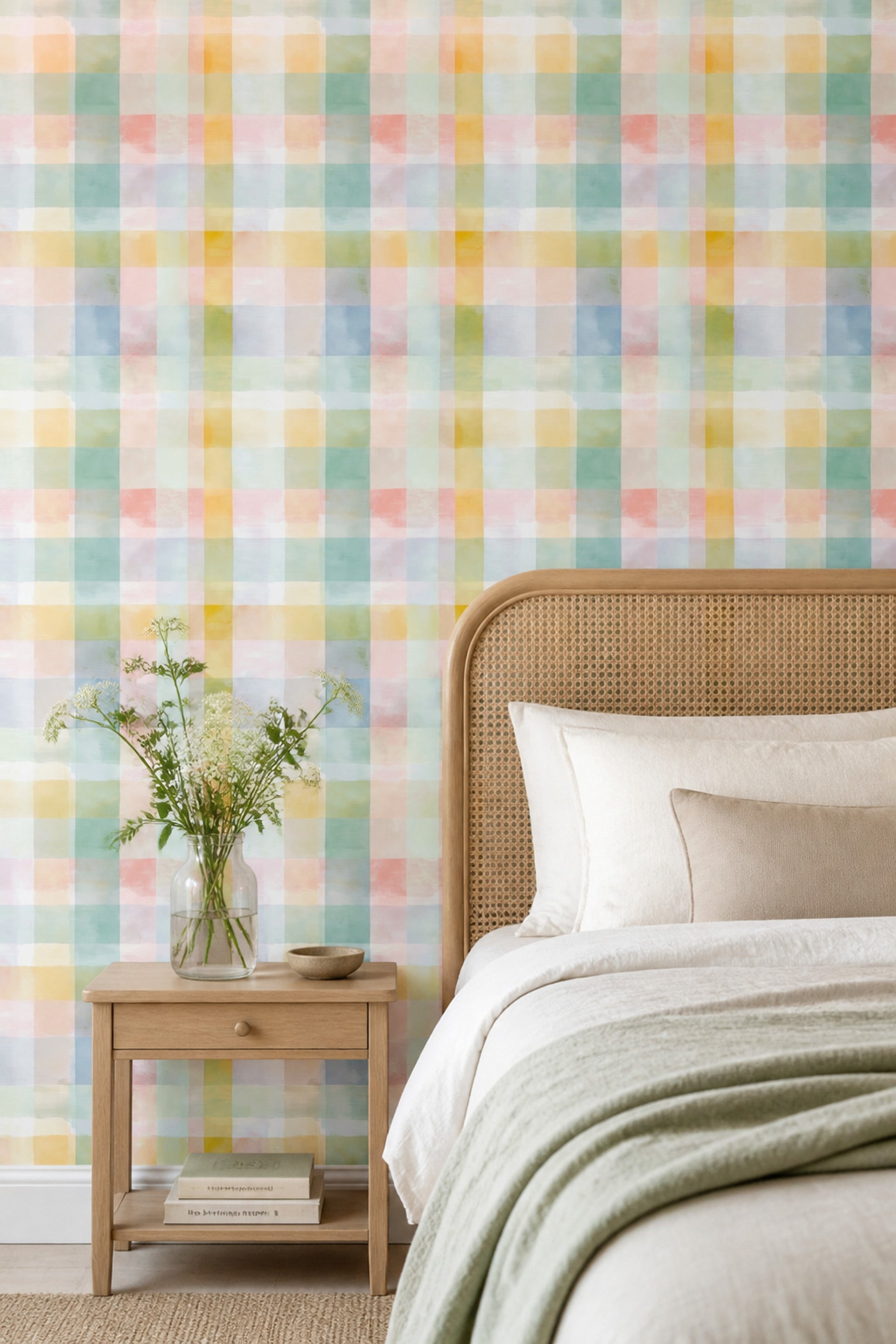 Pastel Plaid Wallpaper Checkered Watercolor Decorative Mural