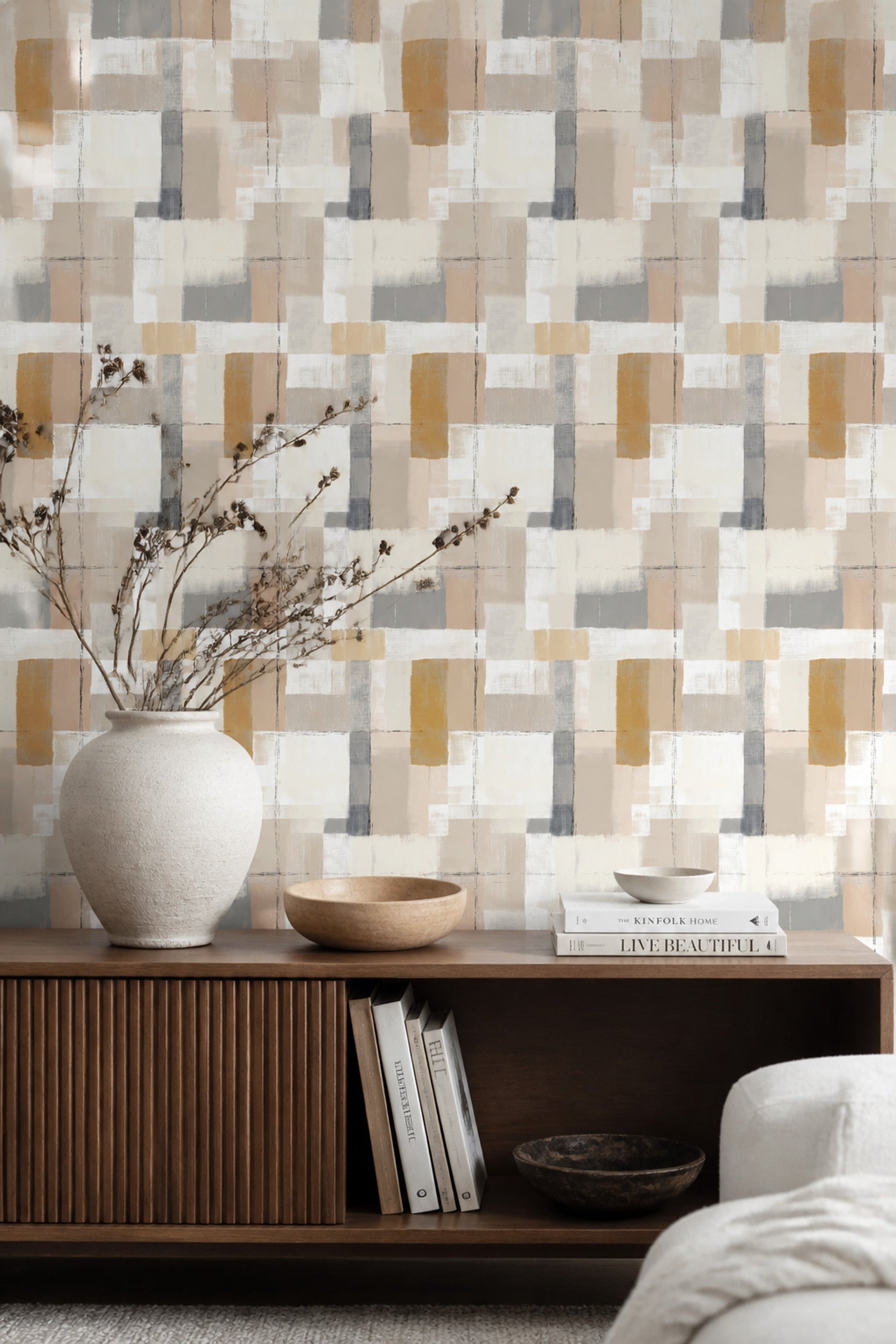 Geometric Wallpaper Abstract Neutral Removable Wall Decor
