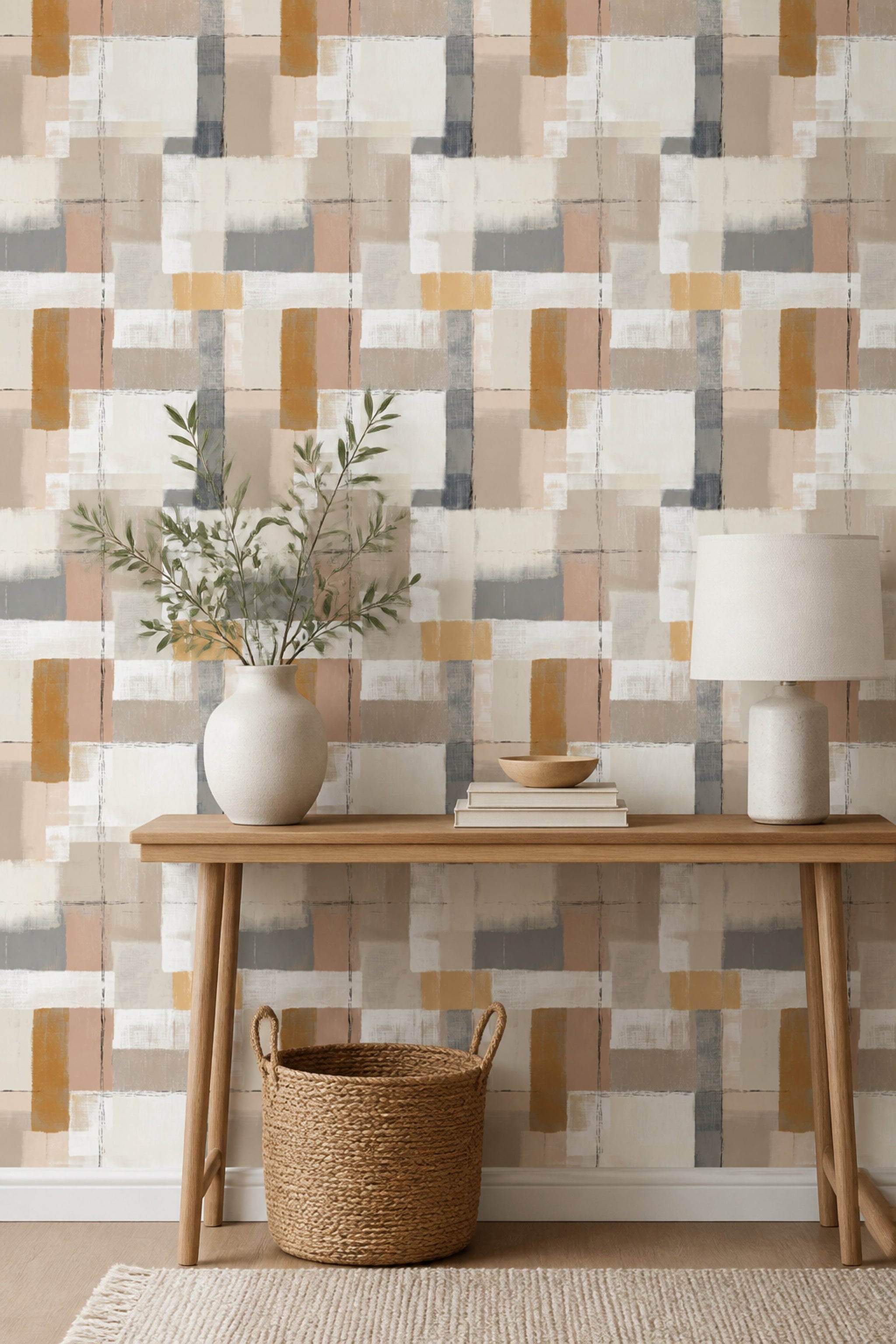 Geometric Wallpaper Abstract Neutral Removable Wall Decor