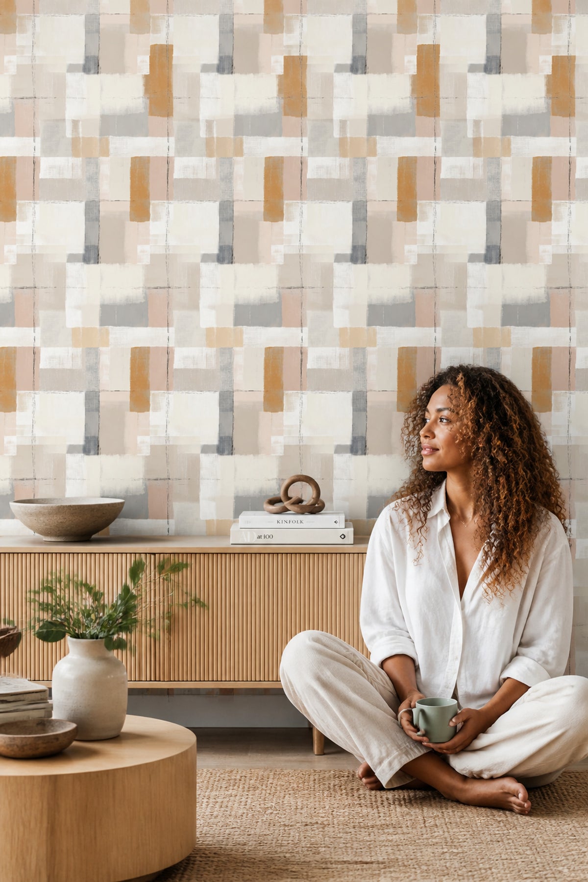 Geometric Wallpaper Abstract Neutral Removable Wall Decor