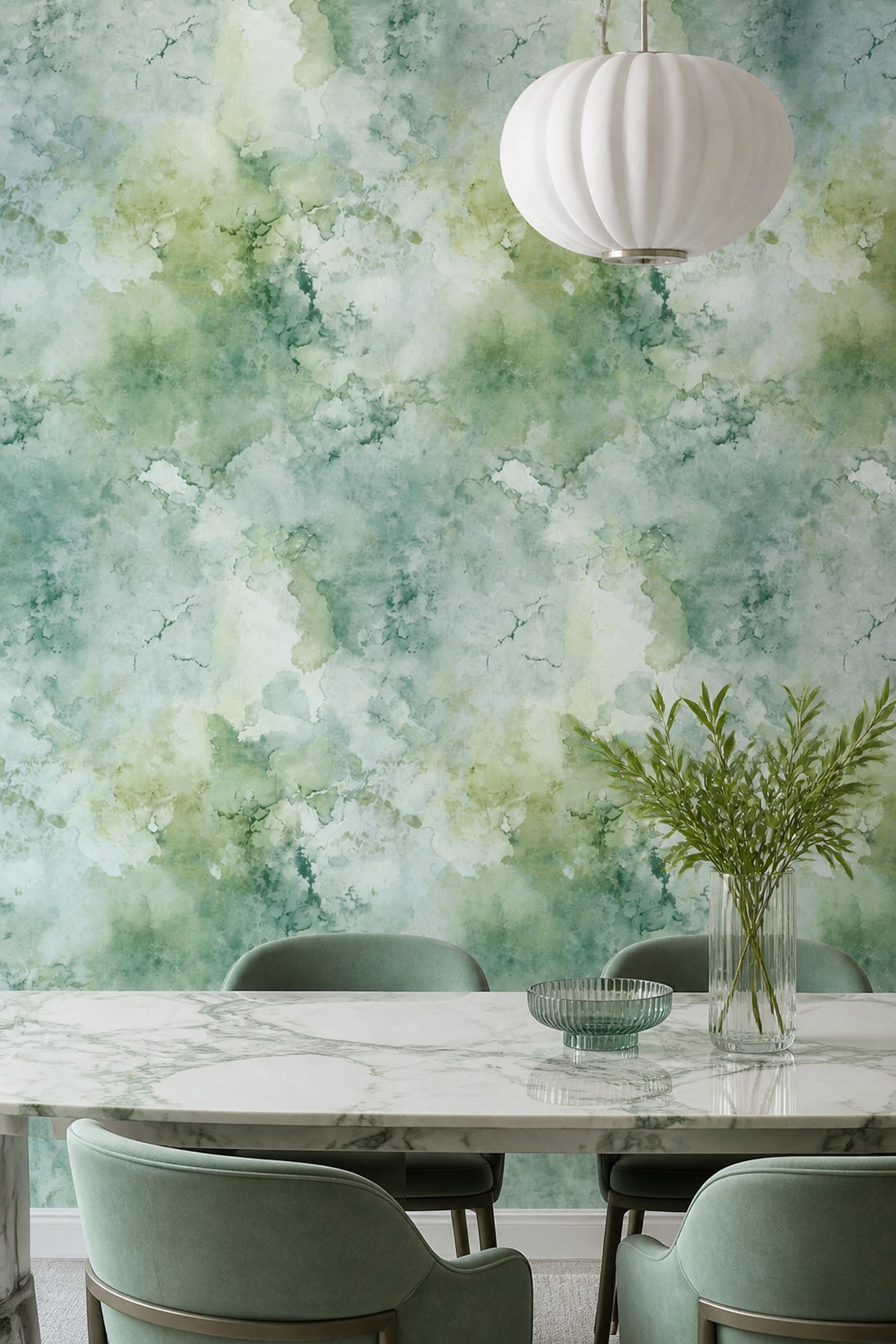 Abstract Watercolor Wallpaper Sage Green Mint Decorative Mural