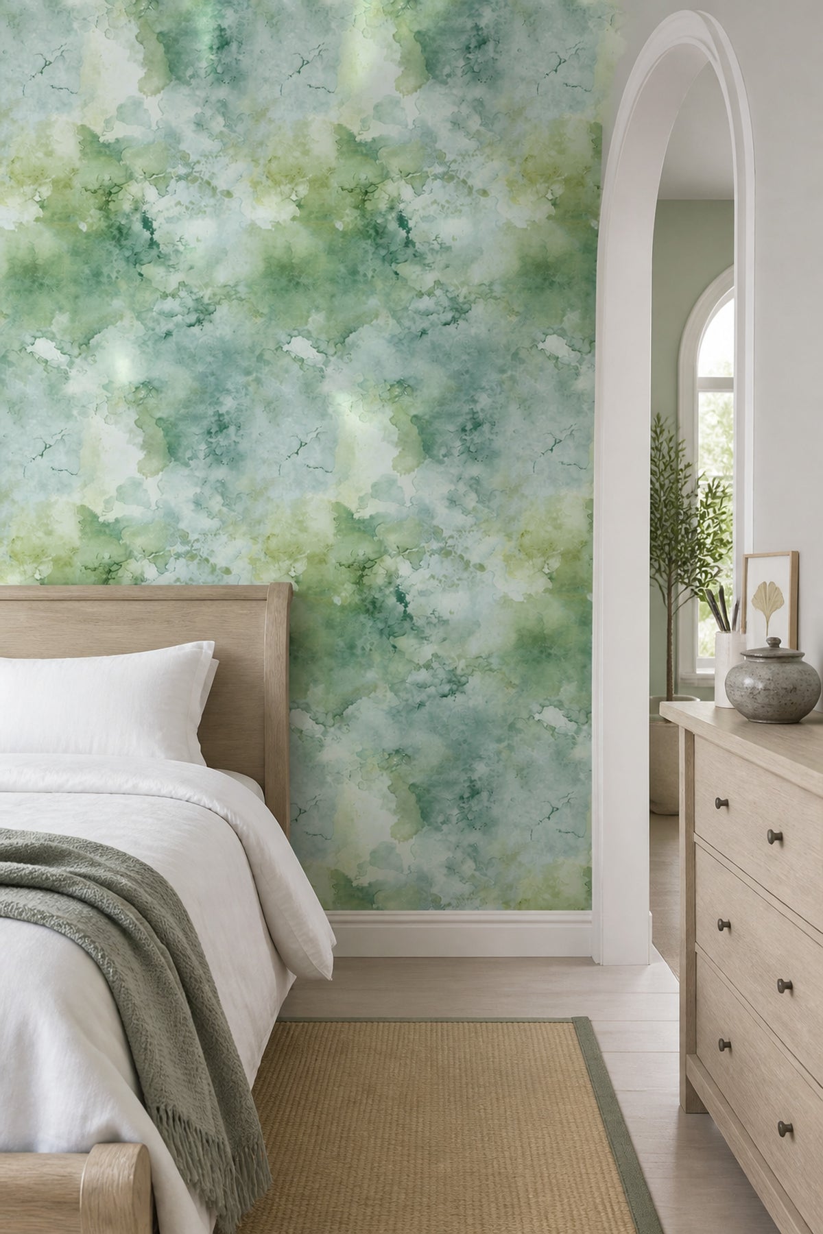 Abstract Watercolor Wallpaper Sage Green Mint Decorative Mural