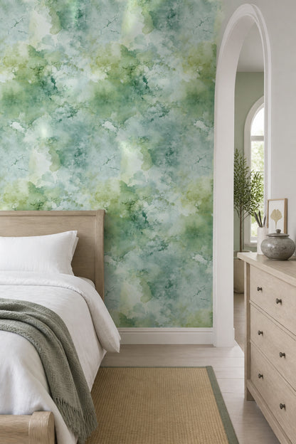 Abstract Watercolor Wallpaper Sage Green Mint Decorative Mural