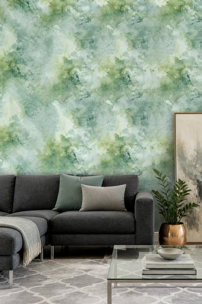 Abstract Watercolor Wallpaper Sage Green Mint Decorative Mural