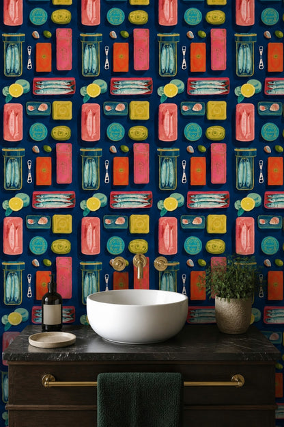 Tinned Fish Wallpaper Sardines Removable Mediterranean Wall Double Roll
