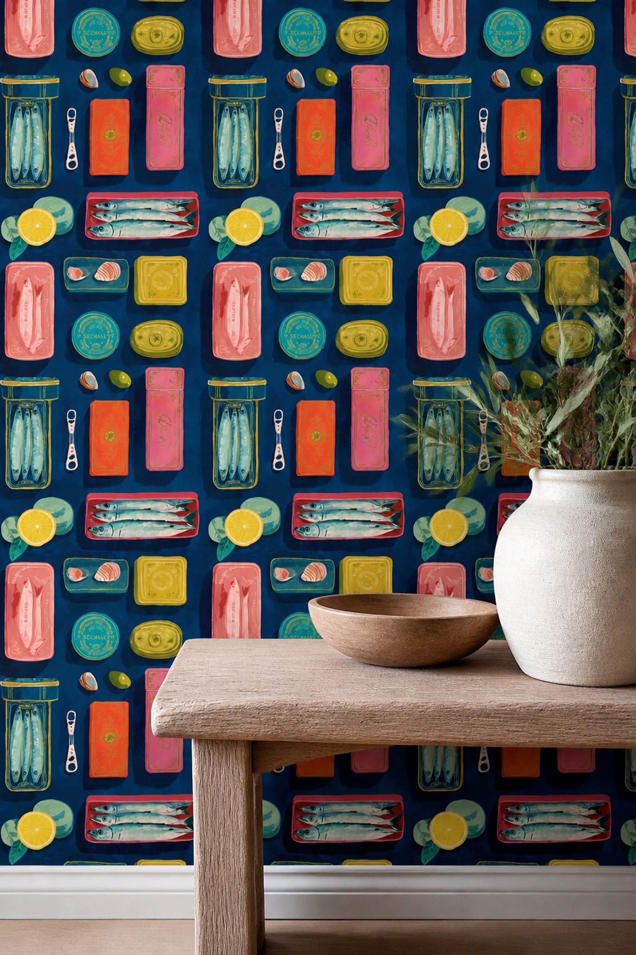 Tinned Fish Wallpaper Sardines Removable Mediterranean Wall Double Roll
