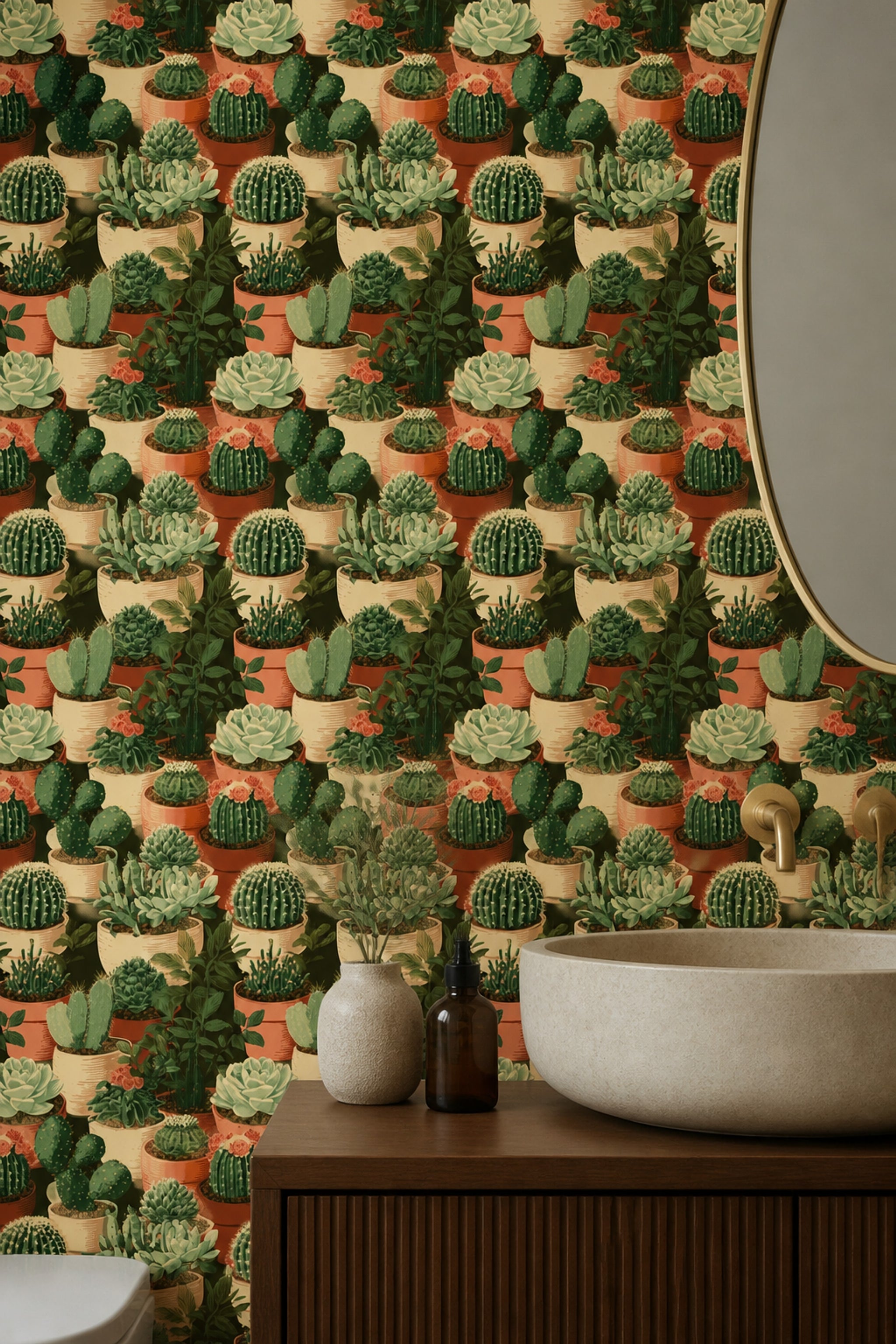 Cactus Wallpaper Succulent Potted Plants Removable Wall Decor
