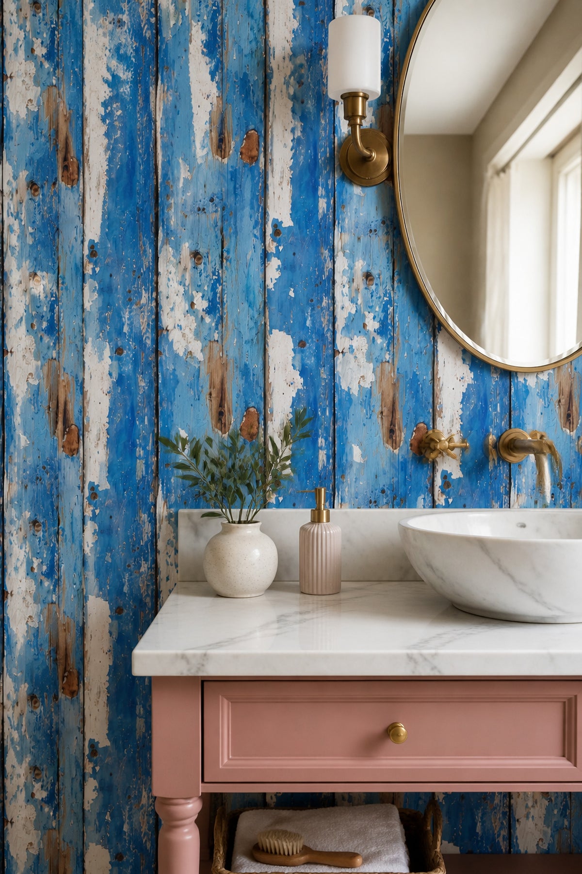 Weathered Wood Wallpaper Blue Planks Removable Peeling Paint Wall Double Roll