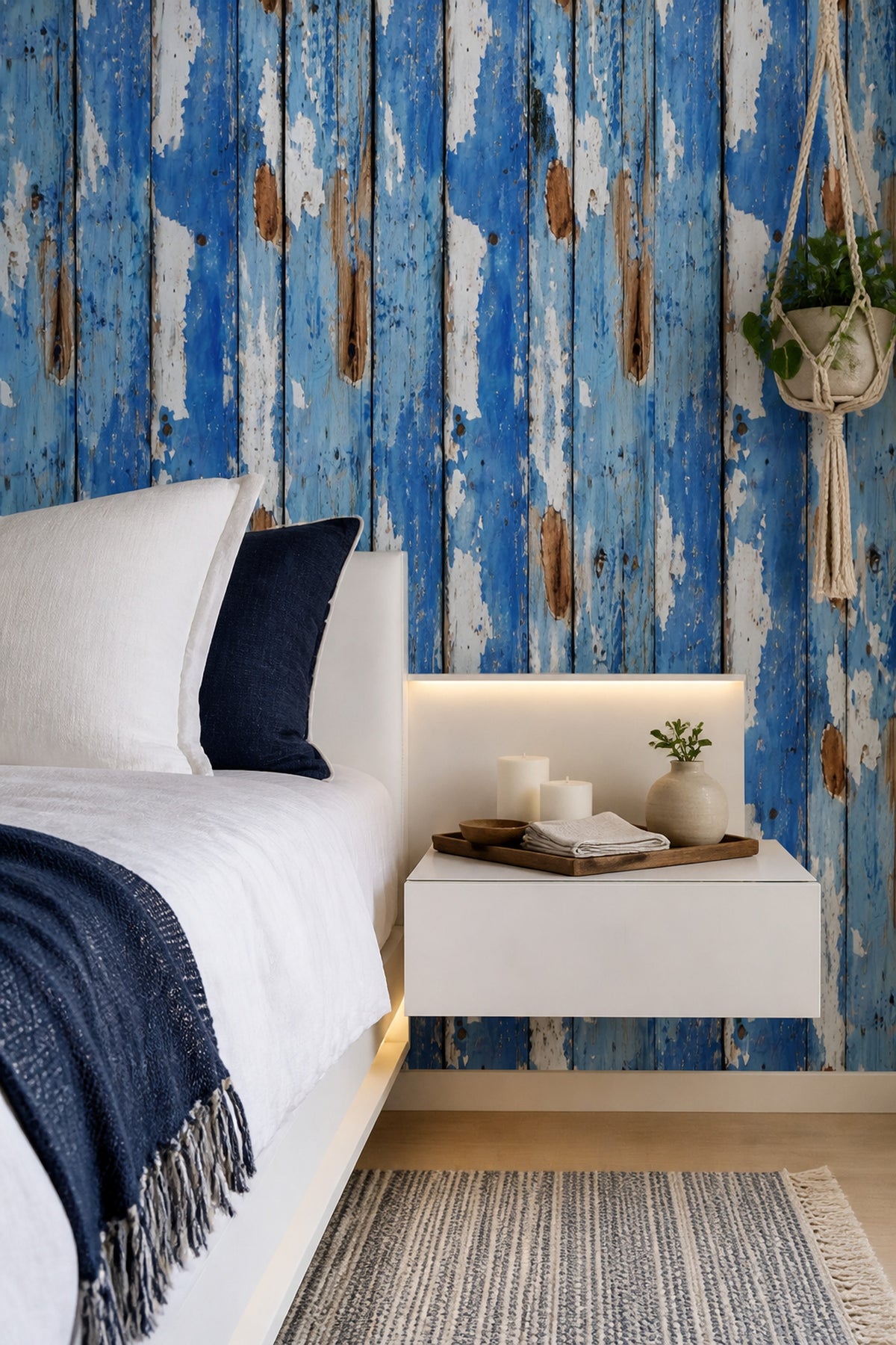 Weathered Wood Wallpaper Blue Planks Removable Peeling Paint Wall Double Roll