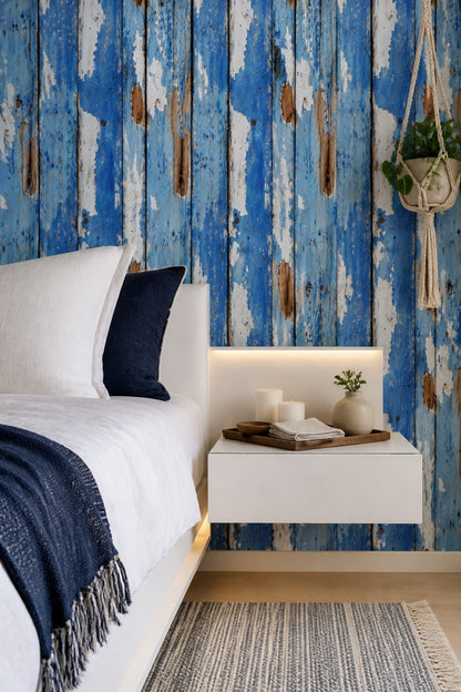 Weathered Wood Wallpaper Blue Planks Removable Peeling Paint Wall Double Roll