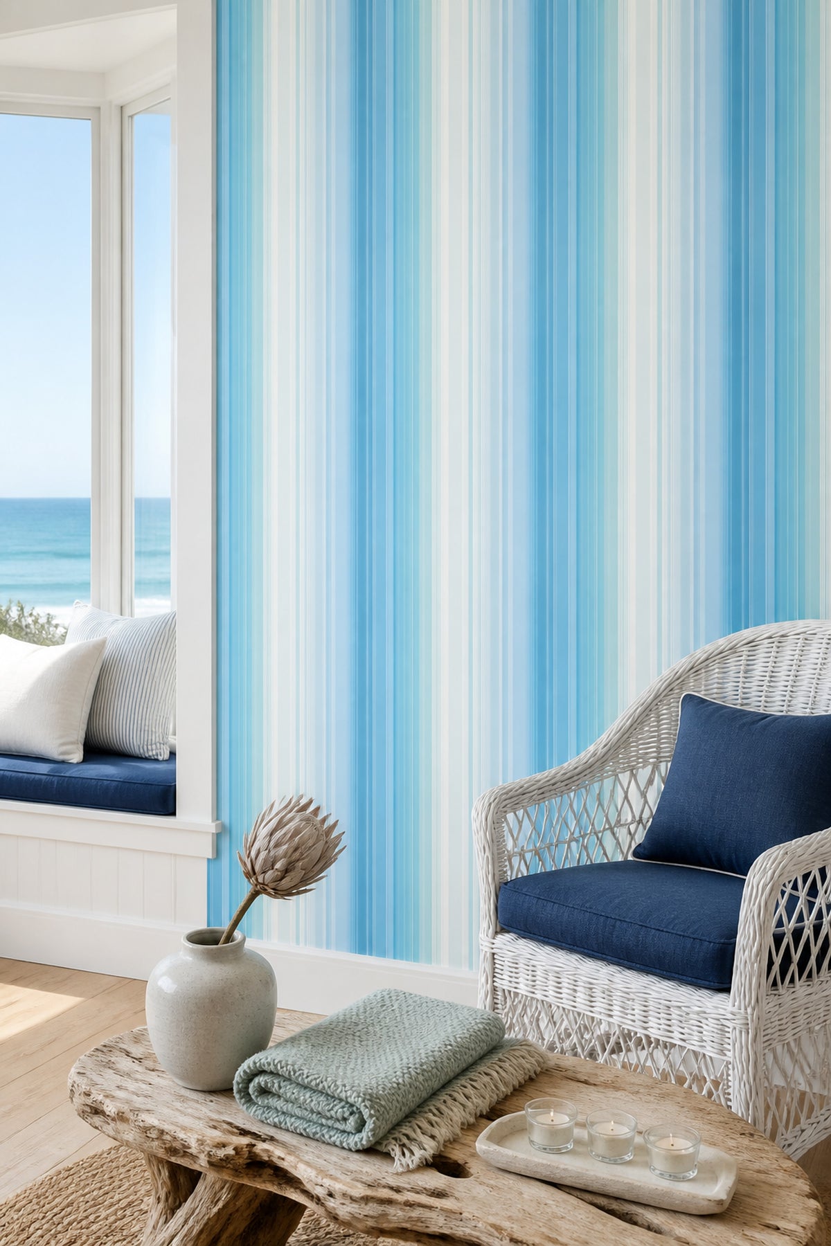 Vertical Stripes Wallpaper Blue Stripes Light Blue Removable Wall Decor