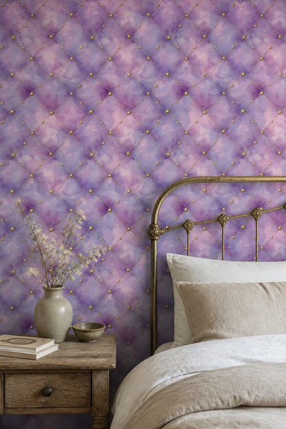 Trellis Wallpaper Lavender Gold Decorative Mural
