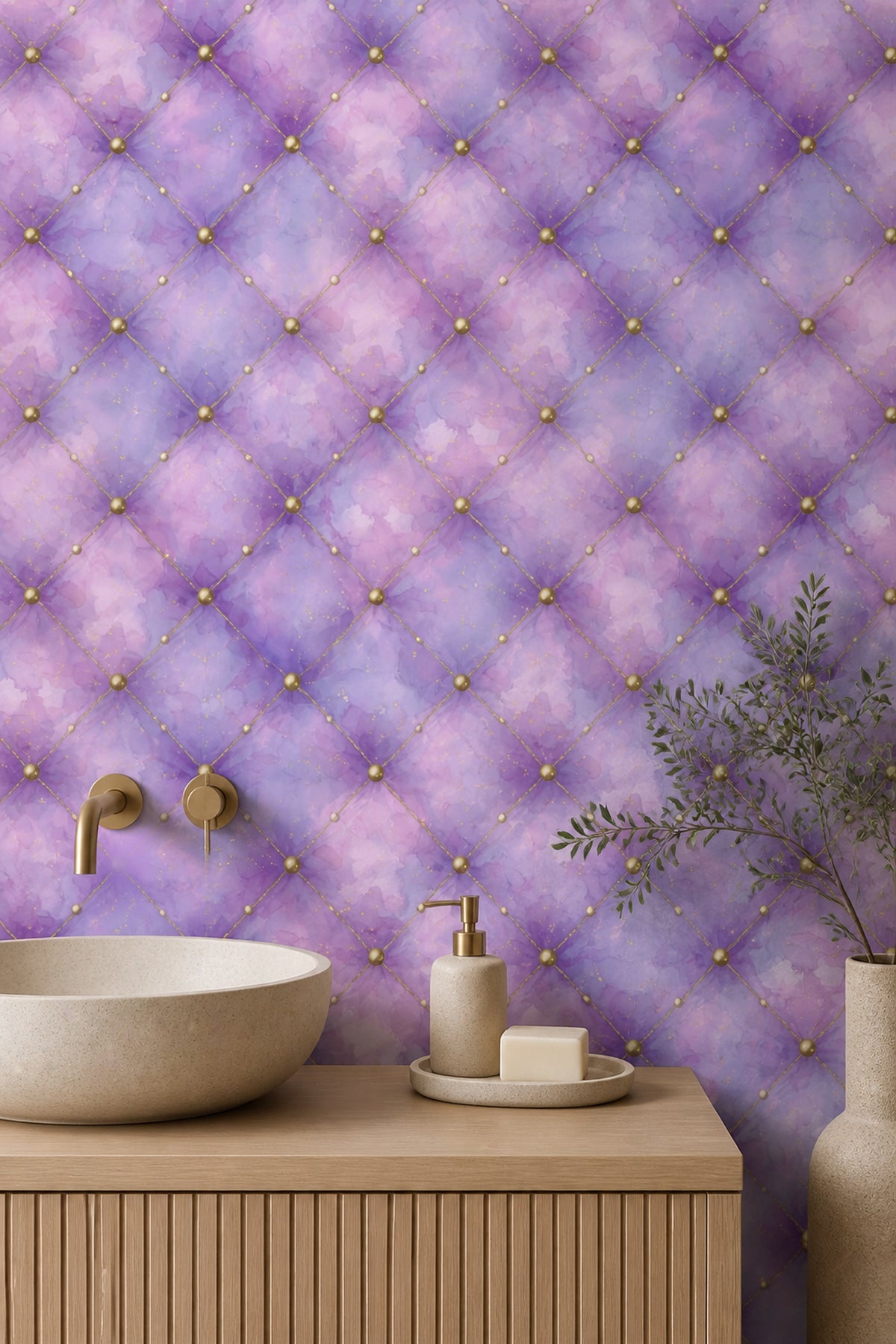 Trellis Wallpaper Lavender Gold Decorative Mural