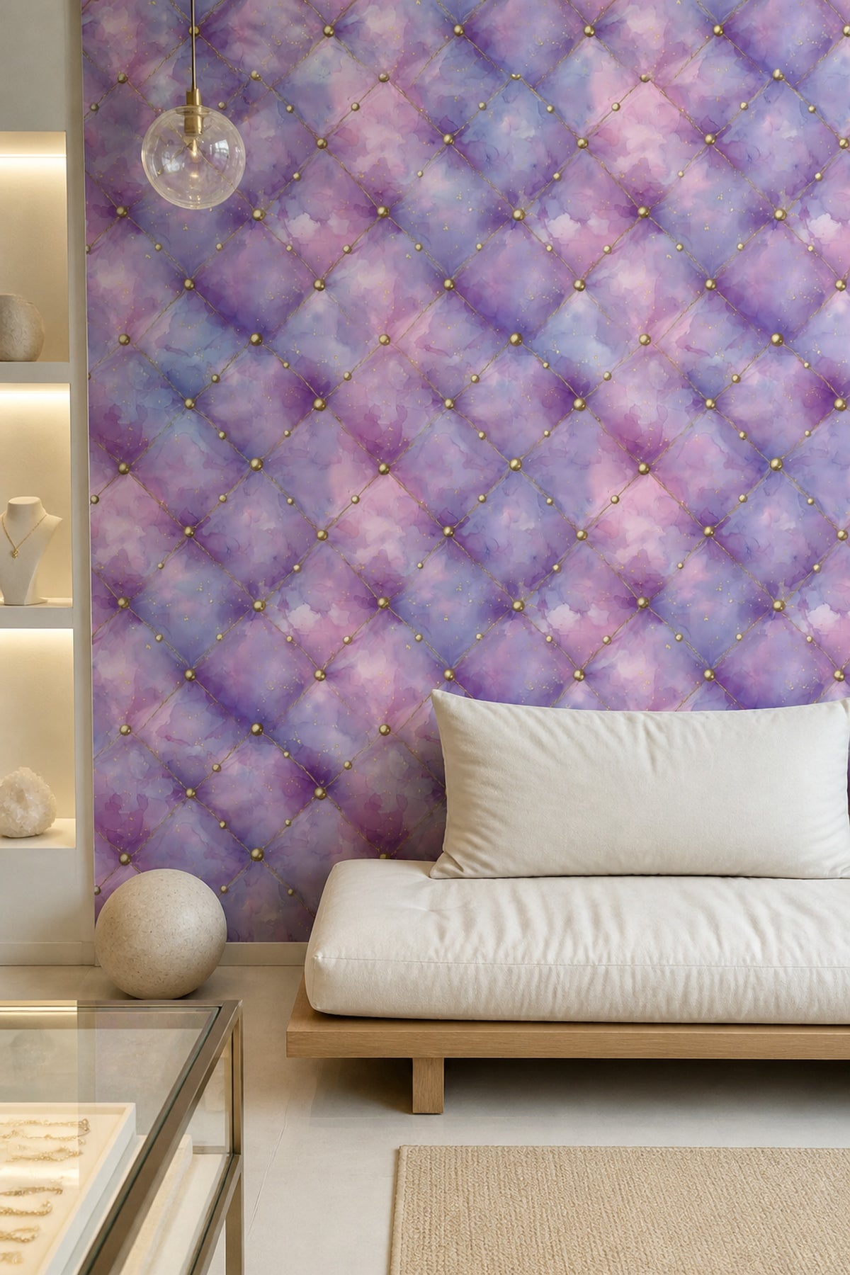 Trellis Wallpaper Lavender Gold Decorative Mural