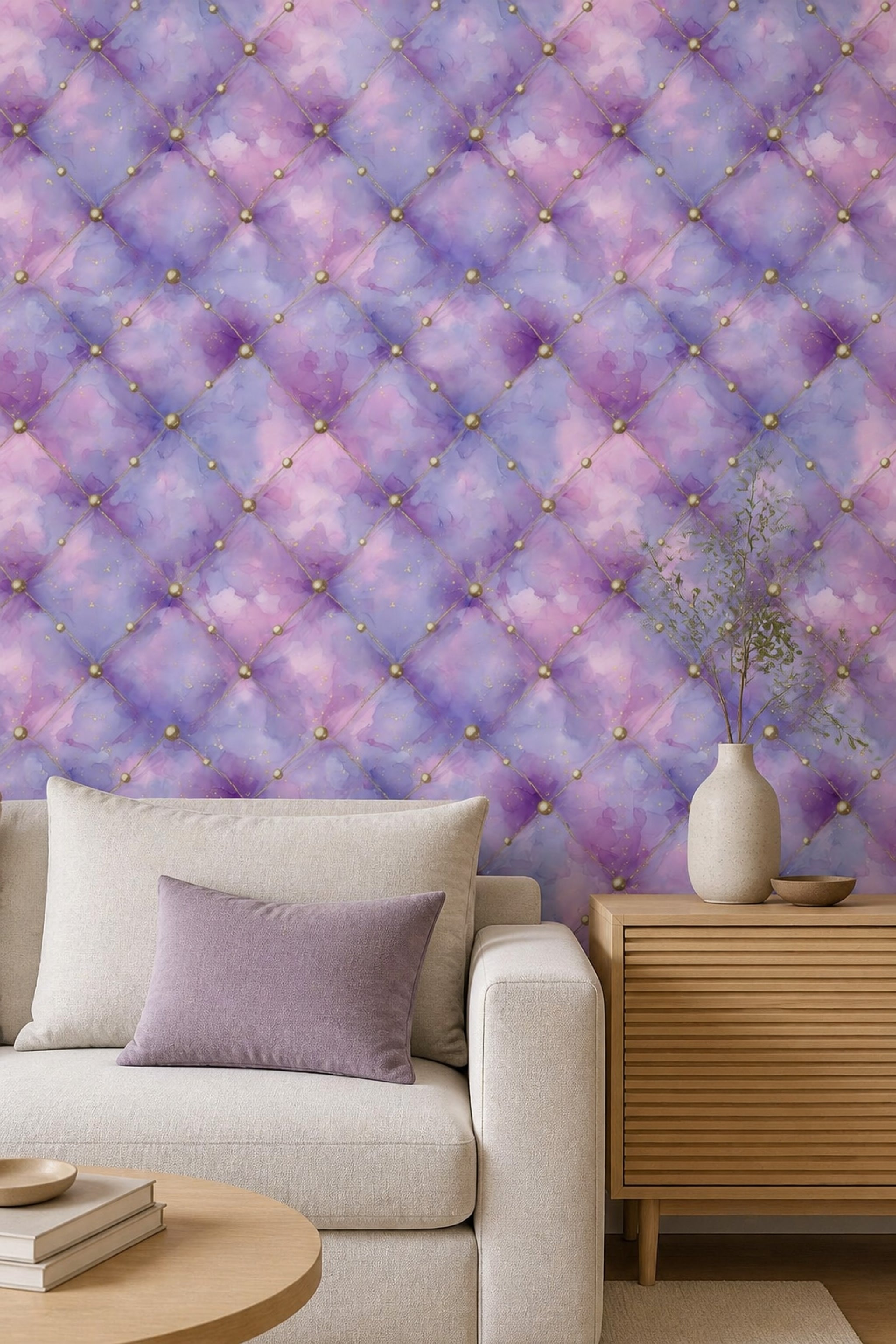 Trellis Wallpaper Lavender Gold Decorative Mural