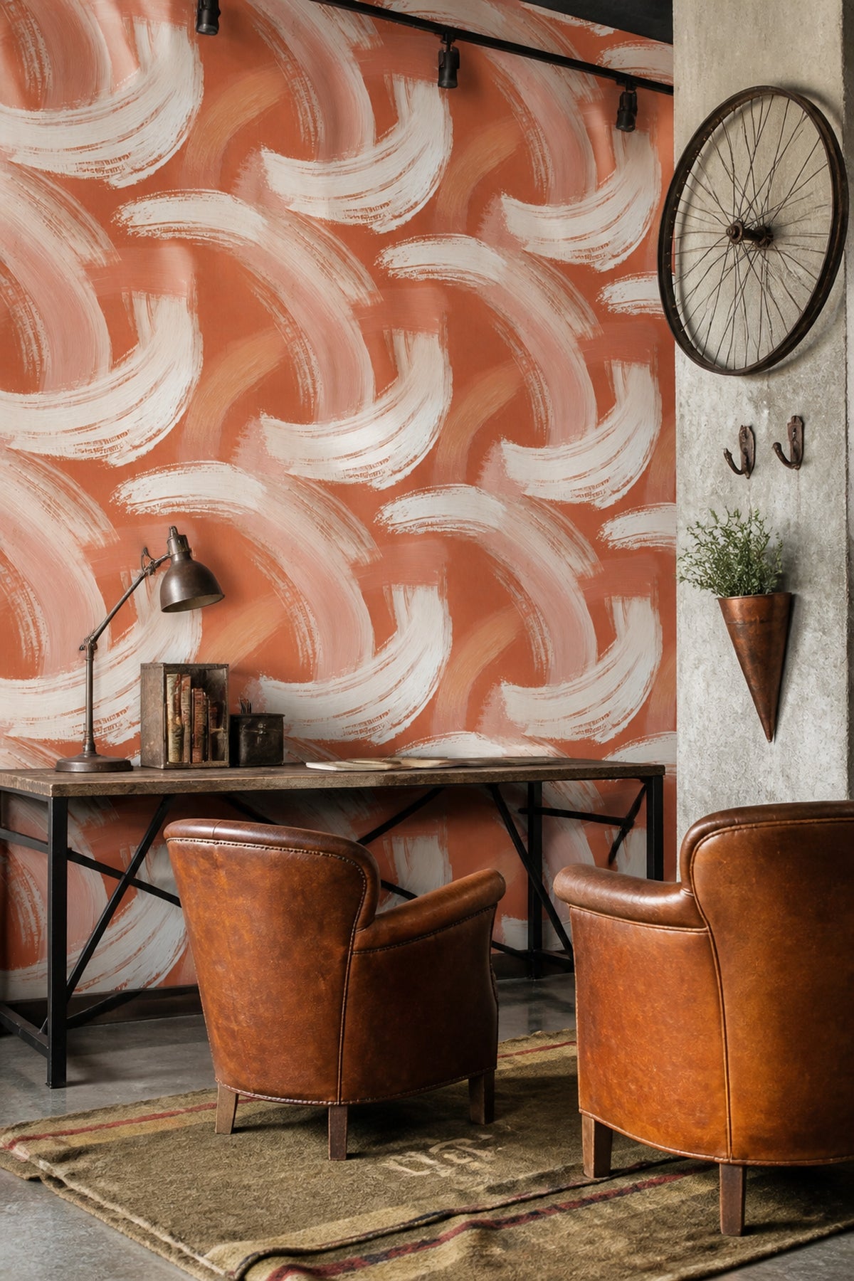 Terracotta Wallpaper Brushstroke Removable Curved Arcs Wall Double Roll