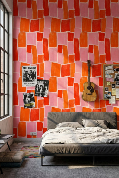 Painted Blocks Wallpaper Abstract Removable Geometric Wall Double Roll