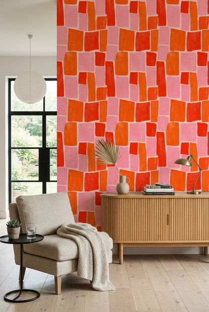 Painted Blocks Wallpaper Abstract Removable Geometric Wall Double Roll