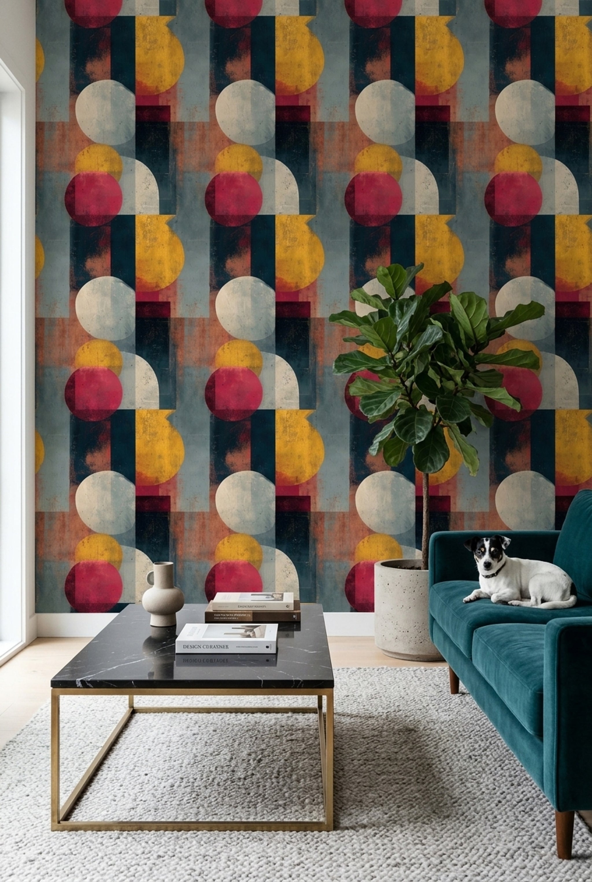 Mid Century Modern Wallpaper Retro Geometric Removable Wall Decor