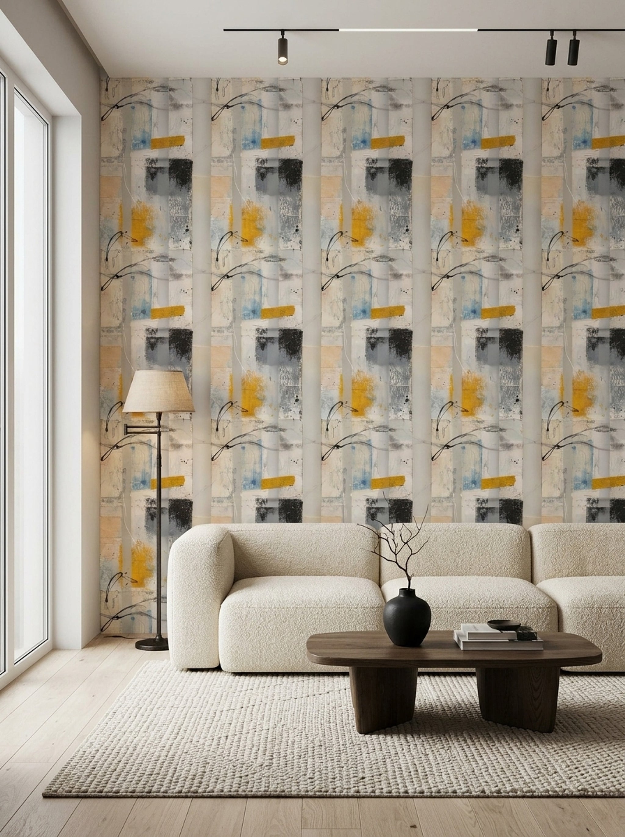 Geometric Panels Wallpaper Textured Paint Mixed Media Decorative Mural