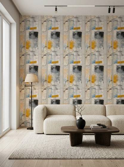 Geometric Panels Wallpaper Textured Paint Mixed Media Decorative Mural